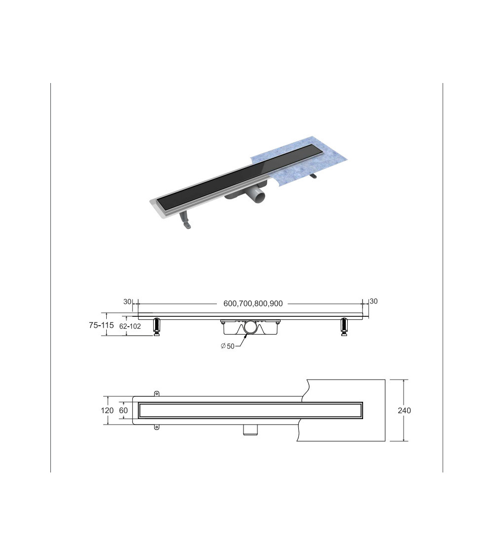 Caniveau de Douche linéaire BLACK 70 cm