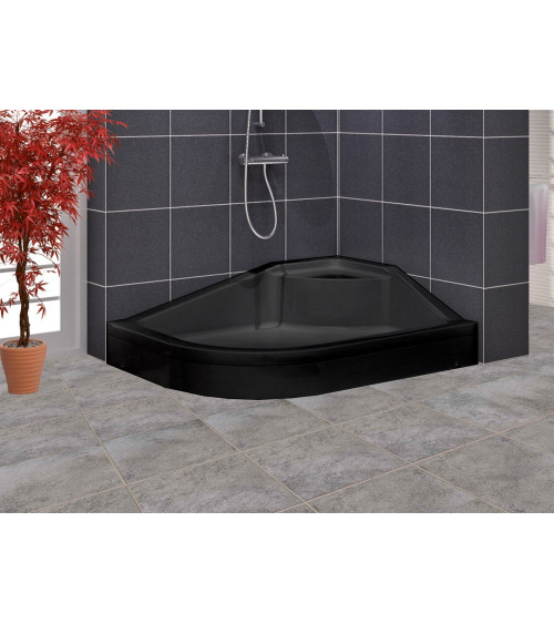 Receveur de douche asymetrique avec assise STERN noir angle droit en plusieurs dimensions