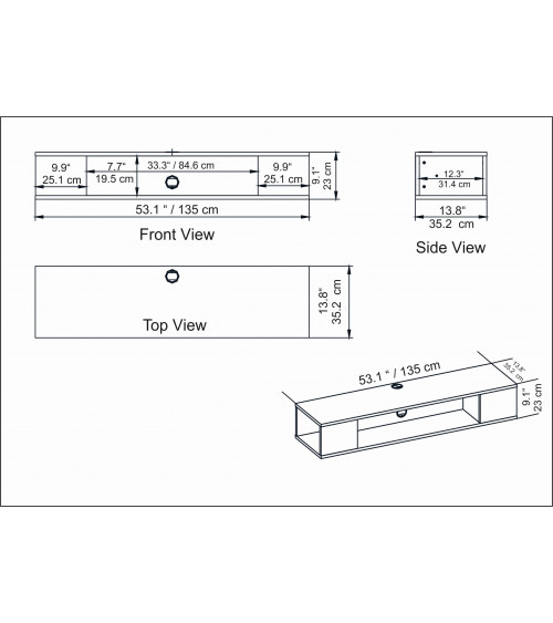 Mueble TV suspendido PETI negro 135 cm