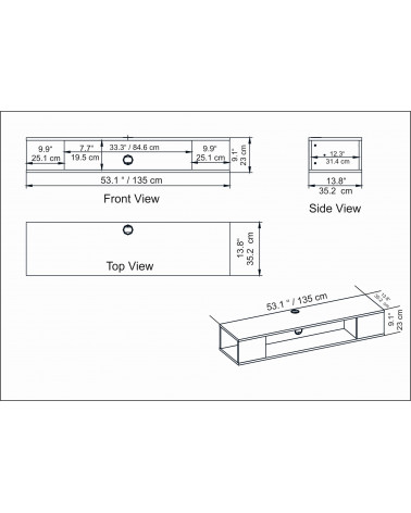 Mueble TV suspendido PETI negro 135 cm