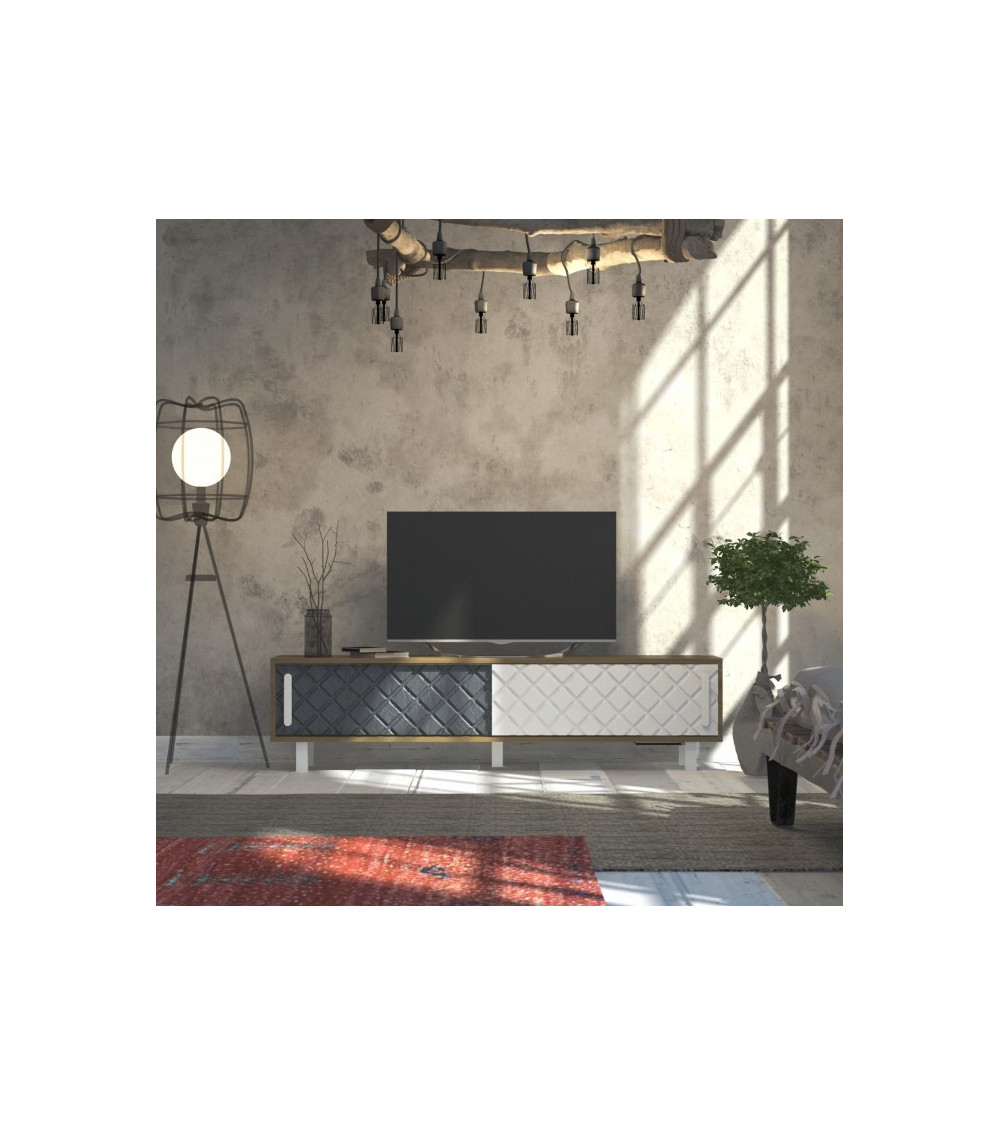 Meuble TV ROB blanc et anthracite 180 cm