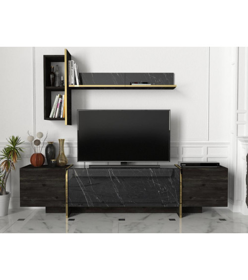 Ensemble meuble TV VEYRON marbre noir