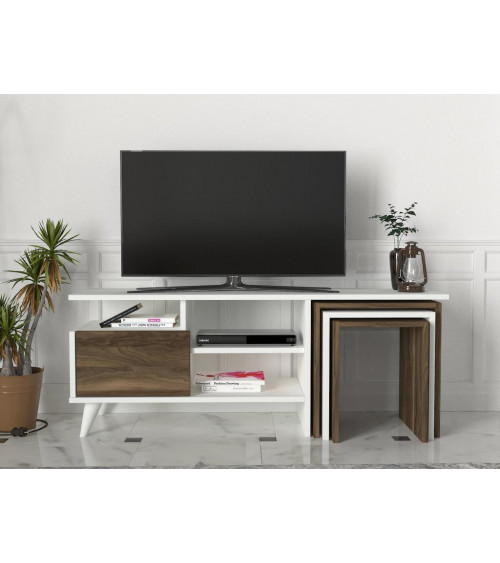 Ensemble meuble TV NATURE blanc noyer 120 cm