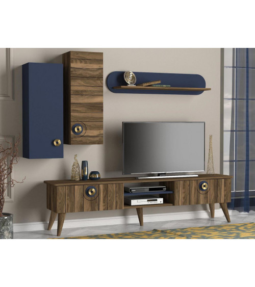 Ensemble meuble TV MARE noyer bleu 179 cm