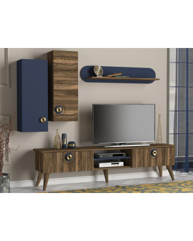 Ensemble meuble TV MARE noyer bleu 179 cm