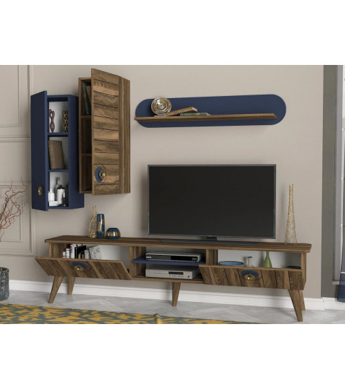 Conjunto mueble TV NATURE blanco y nogal 120 cm