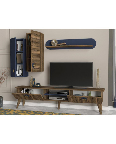 Conjunto mueble TV NATURE blanco y nogal 120 cm