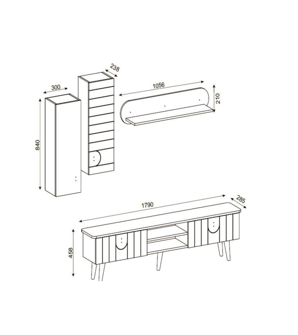 Conjunto mueble TV NATURE blanco y nogal 120 cm