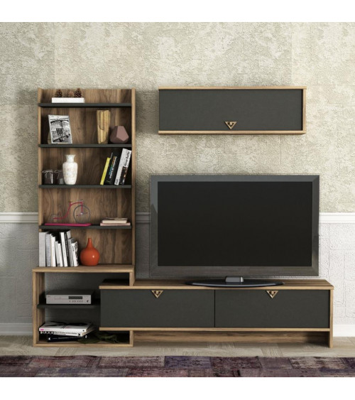 Ensemble meuble TV PIRIL noyer anthracite 180 cm