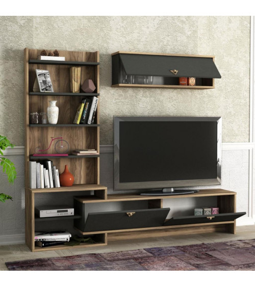 Ensemble meuble TV PIRIL noyer anthracite 180 cm