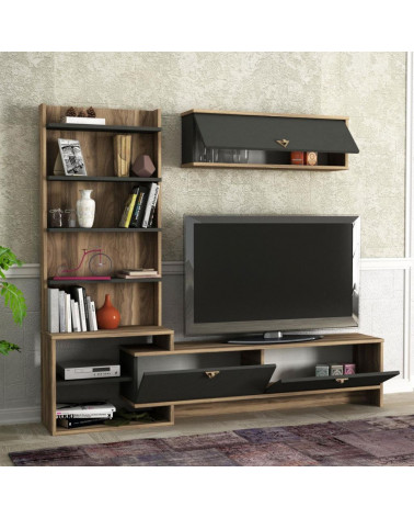 Ensemble meuble TV PIRIL noyer anthracite 180 cm