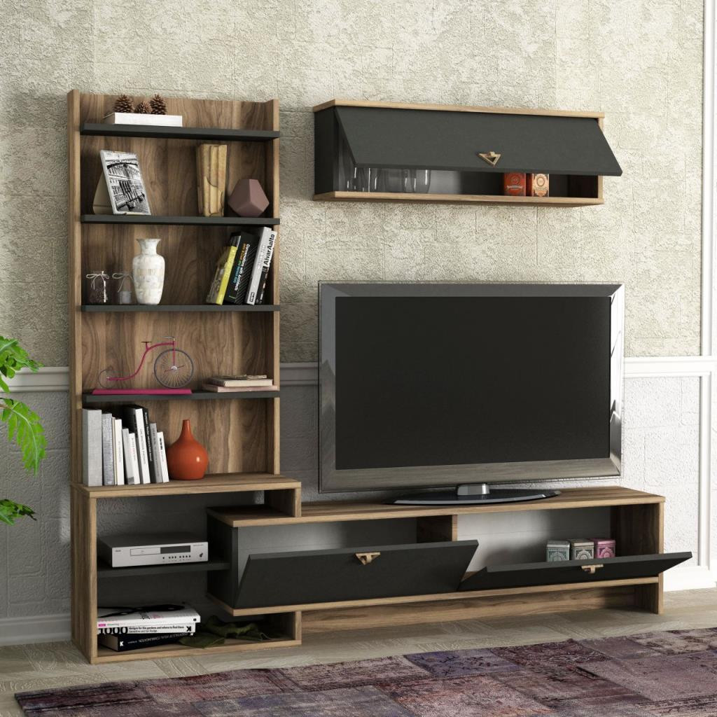 Conjunto mueble TV PIRIL nogal y antracita 120 cm