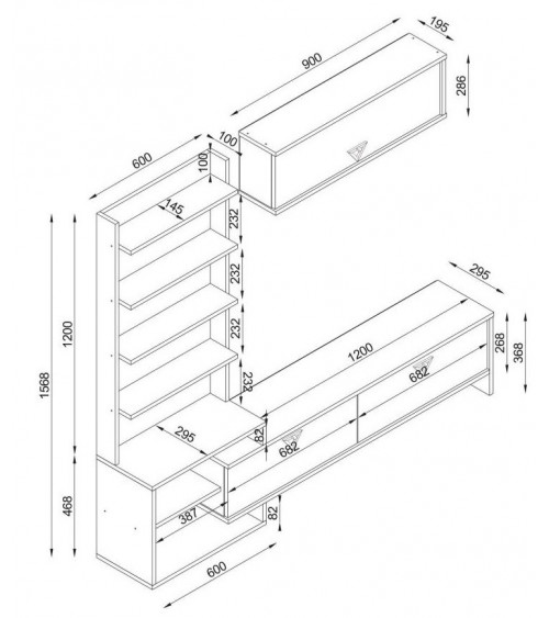 Ensemble meuble TV PIRIL noyer anthracite 180 cm