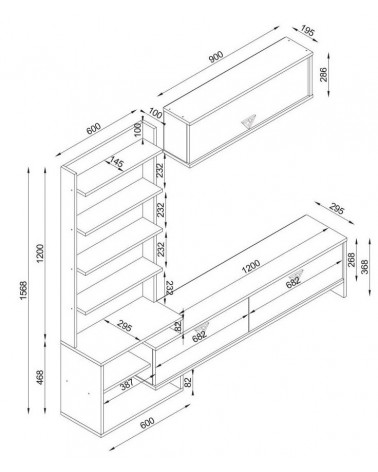 Ensemble meuble TV PIRIL noyer anthracite 180 cm