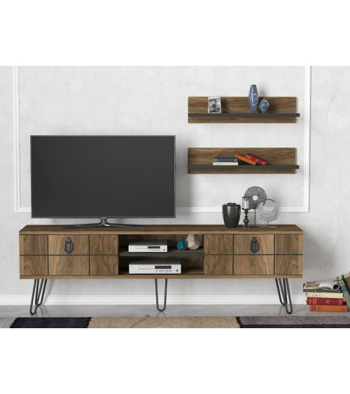 Conjunto mueble TV PRIL nogal y antracita 120 cm