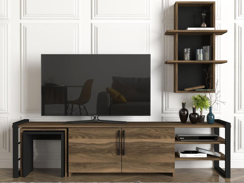 Conjunto mueble TV EPICA nogal y negro 180 cm