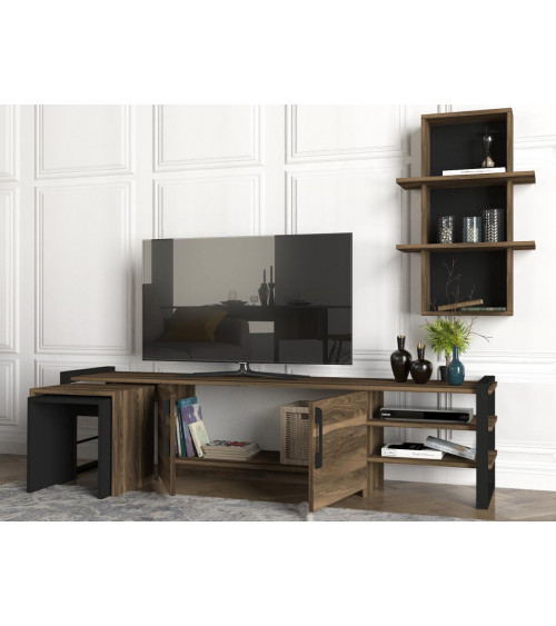 Conjunto mueble TV NATURE blanco y nogal 120 cm