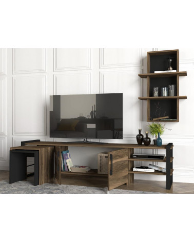 Conjunto mueble TV NATURE blanco y nogal 120 cm