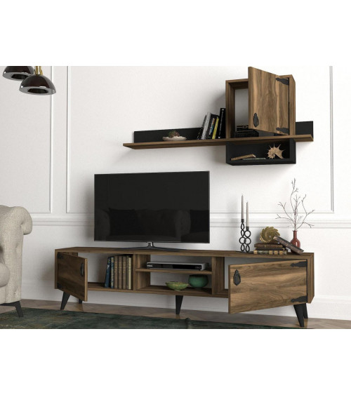 Conjunto mueble TV STRATO nogal y antracita 184 cm