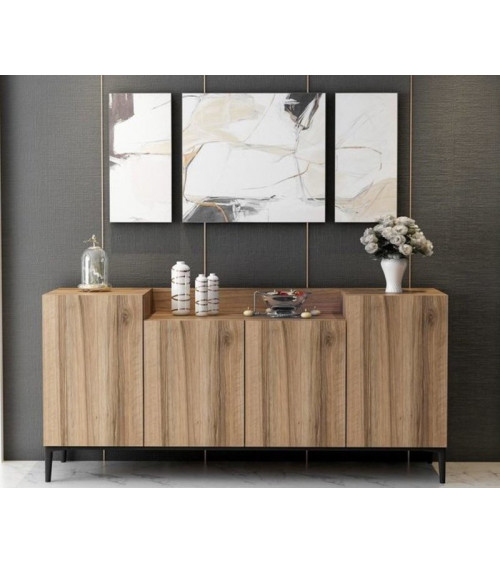 Buffet 4 portes ELLARIA noyer doré 160 cm