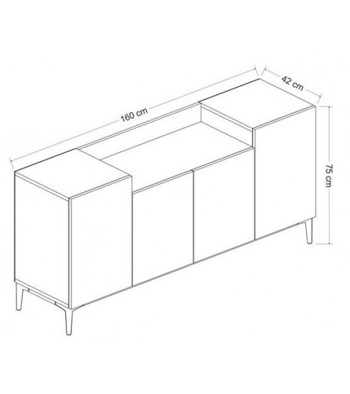 Buffet 4 portes ELLARIA noyer doré 160 cm