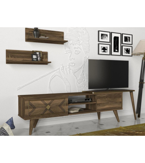 Ensemble meuble TV PAROS noyer 190 cm