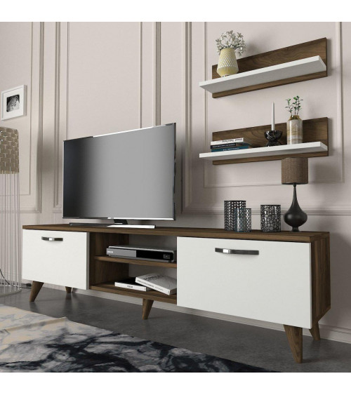 Conjunto mueble TV RITA nogal y negro 180 cm