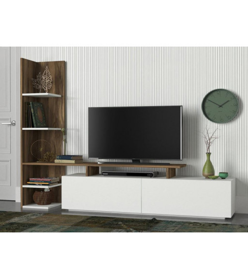 Conjunto mueble TV DIZAYN blanco y nogal 182 cm