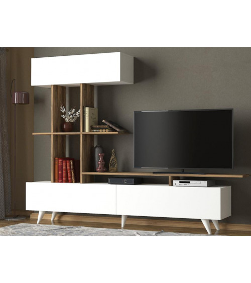 Conjunto mueble TV ROSE blanco y nogal 180 cm