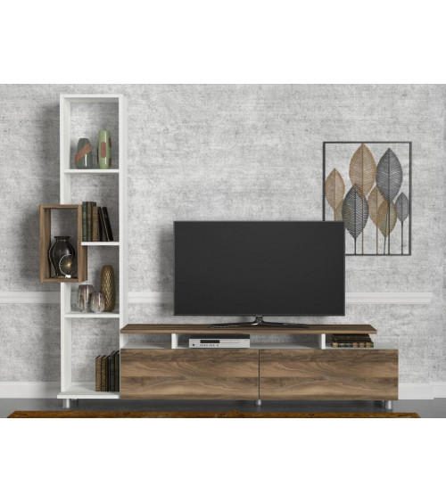 Conjunto mueble TV VIOLET blanco y nogal 200 cm