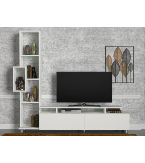 Conjunto mueble TV TULIP blanco y nogal 160 cm