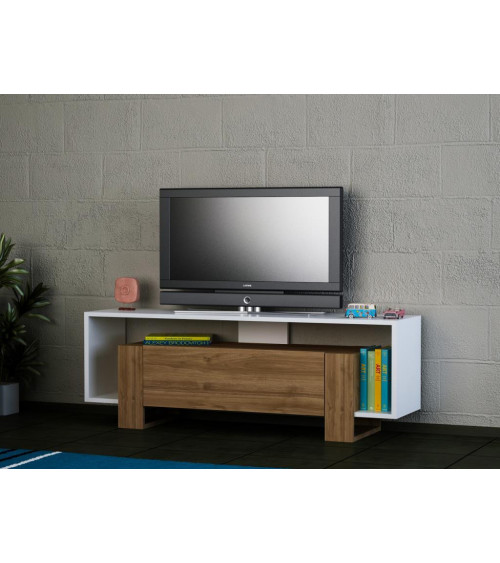 Meuble TV MERY blanc noyer 120 cm