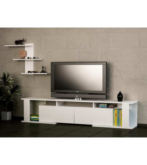 Conjunto mueble TV GAME blanco y nogal 180 cm