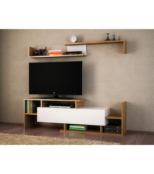 Conjunto mueble TV GAME blanco y nogal 180 cm