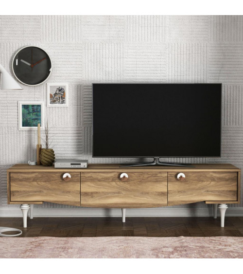 Meuble TV KUMSAL blanc noyer 180 cm