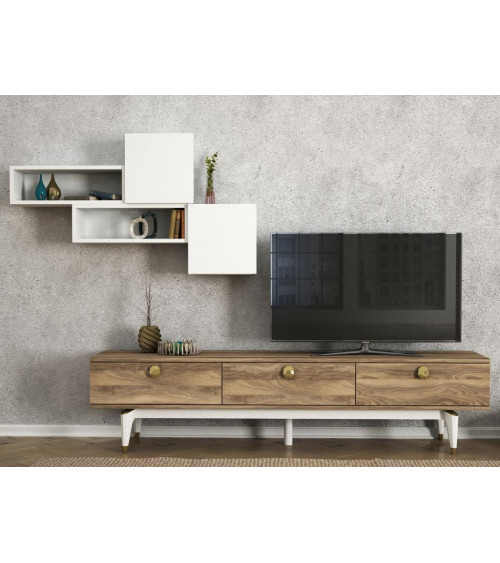 Conjunto mueble TV DAMLA nogal y blanco 180 cm