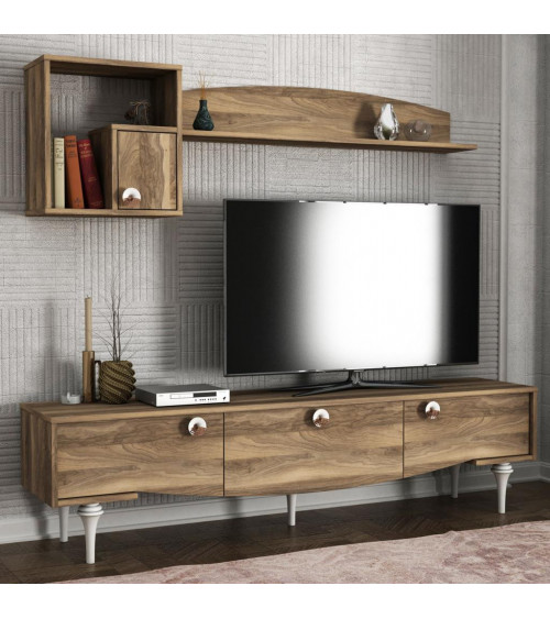 Conjunto mueble TV BUSE nogal y blanco 180 cm