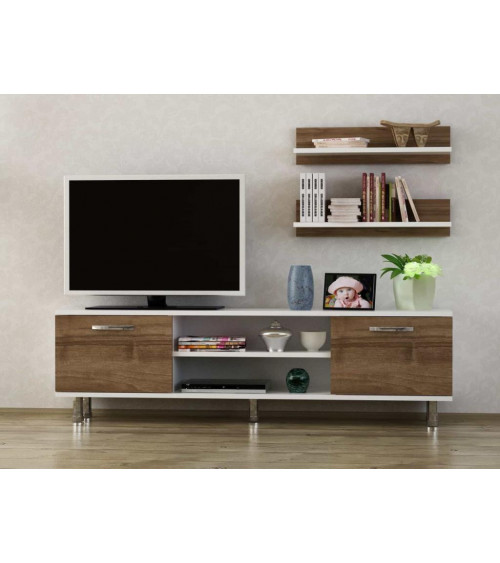 Ensemble meuble TV DERMA blanc noyer 150 cm