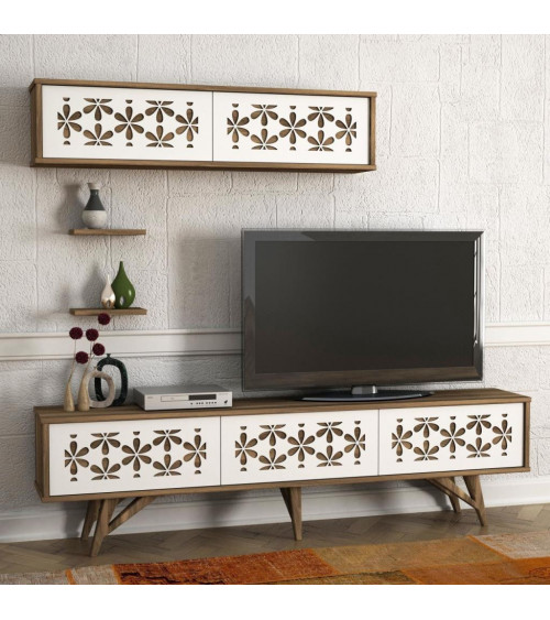 Conjunto mueble TV LIKYA blanco nogal 120 cm
