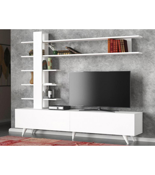 Conjunto mueble TV AHENK blanco 160 cm