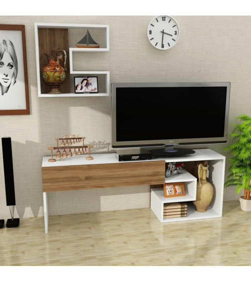 Conjunto mueble TV AHENK blanco 160 cm