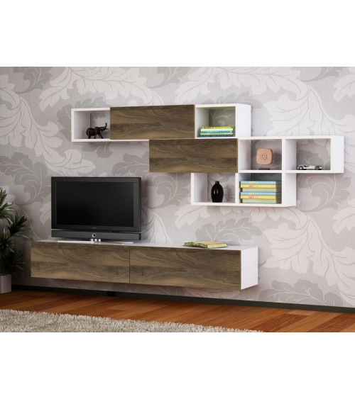 Conjunto mueble TV BESTE blanco y nogal 180 cm