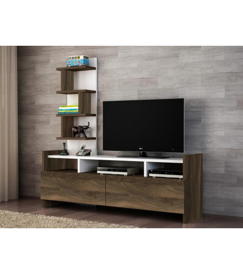 Ensemble meuble TV et bibliothèque ALDORA blanc 124 cm