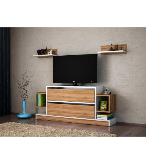 Conjunto mueble TV ARISTO blanco y nogal 135 cm