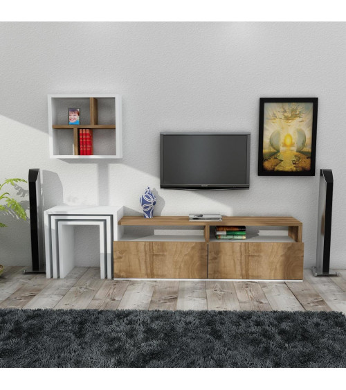 Conjunto mueble TV NATURE blanco y nogal 120 cm