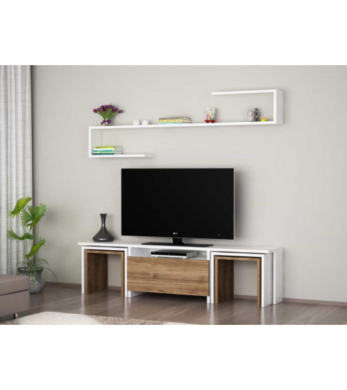 Conjunto mueble TV MISSY blanco y nogal 123 cm