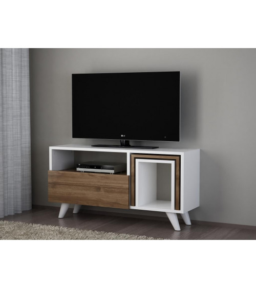 Mueble TV NOVELLA K3 blanco y nogal 90 cm