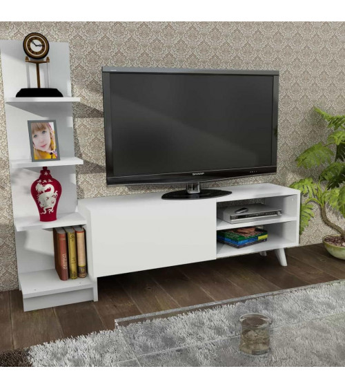 Conjunto mueble TV con librería ALDORA nogal y blanco 124 cm