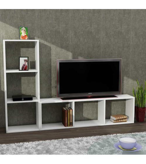 Ensemble meuble TV et bibliothèque NATALIE blanc 123 cm