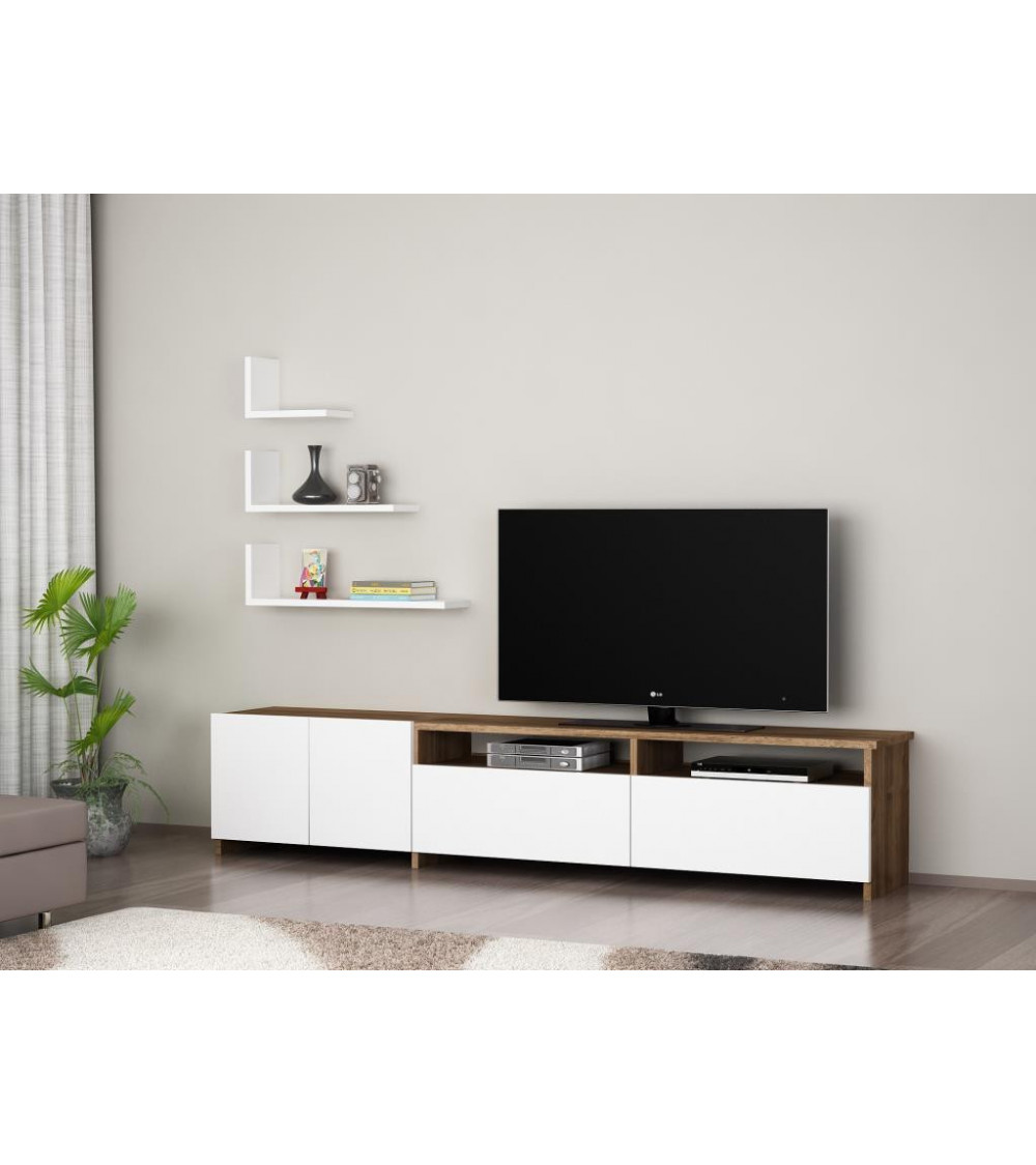 Conjunto mueble TV EGE blanco nogal 140 cm